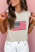 Beige American Flag Sleeveless Sweater