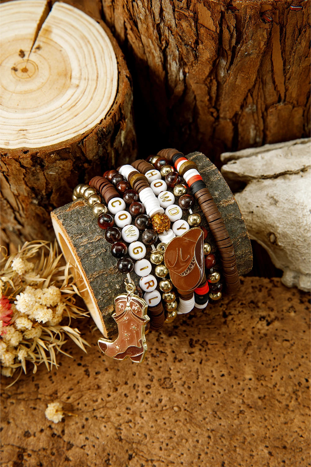 Howdy Cowgirl Western Beaded 7pcs Stretch Bracelet Set