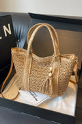 Beige Woven Beach Style Shoulder Bag
