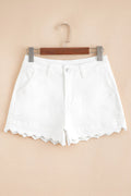 White Scalloped Hemline High Waist Denim Shorts