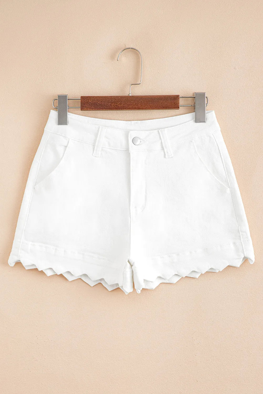 White Scalloped Hemline High Waist Denim Shorts
