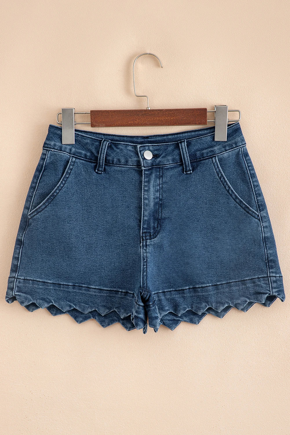 Sail Blue Scalloped Hemline High Waist Denim Shorts