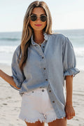 Jean Blue Ruffle Short Sleeve Chambray Shirt