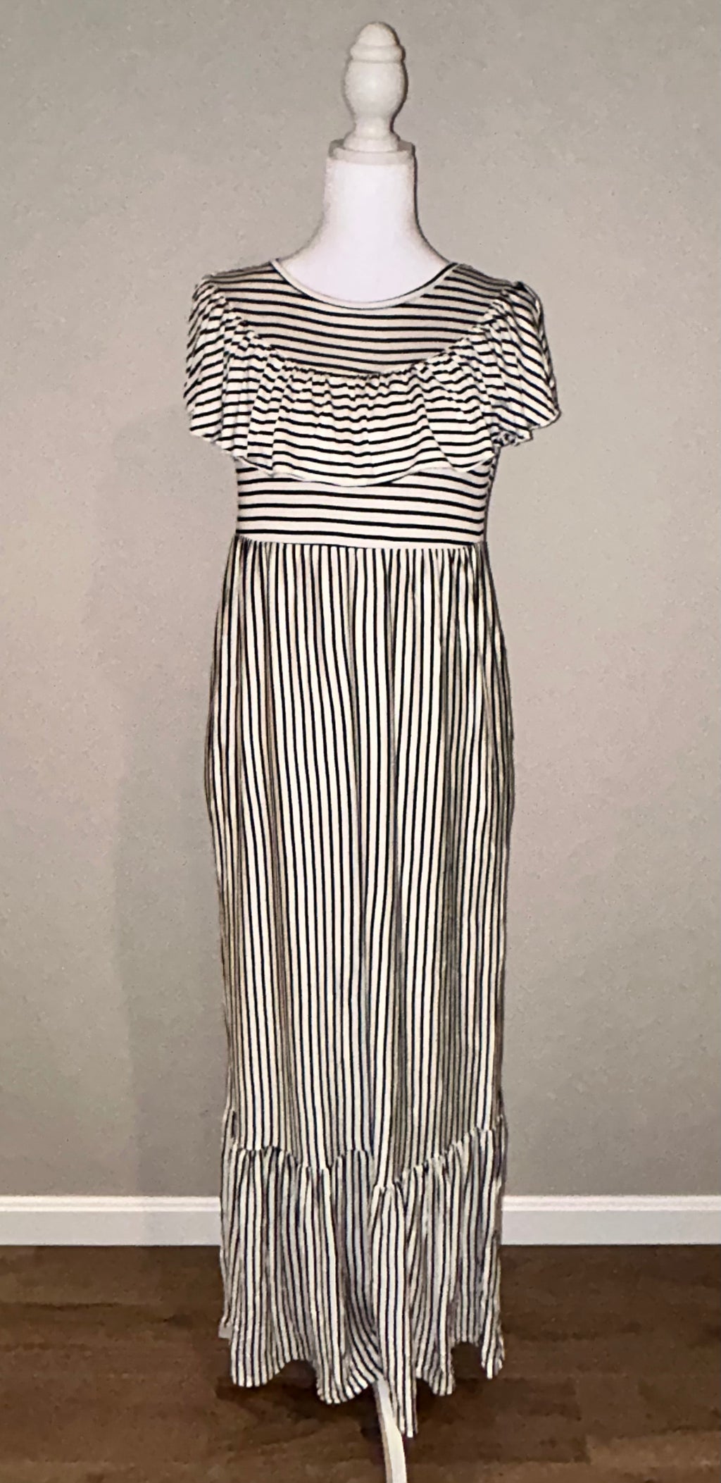 Striped Black & Cream Maxi Dress