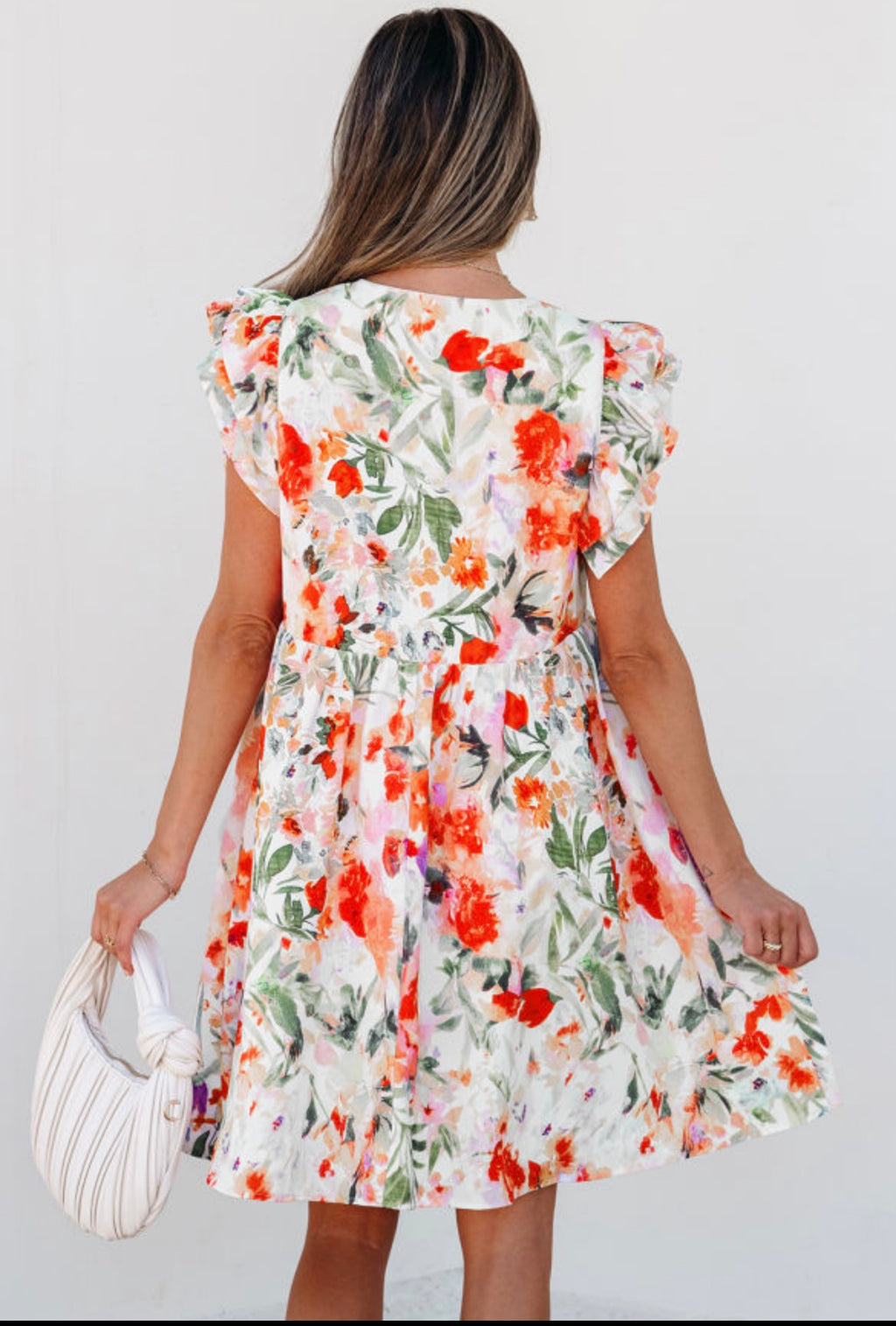 Floral Double Ruffle V Neck Mini Dress