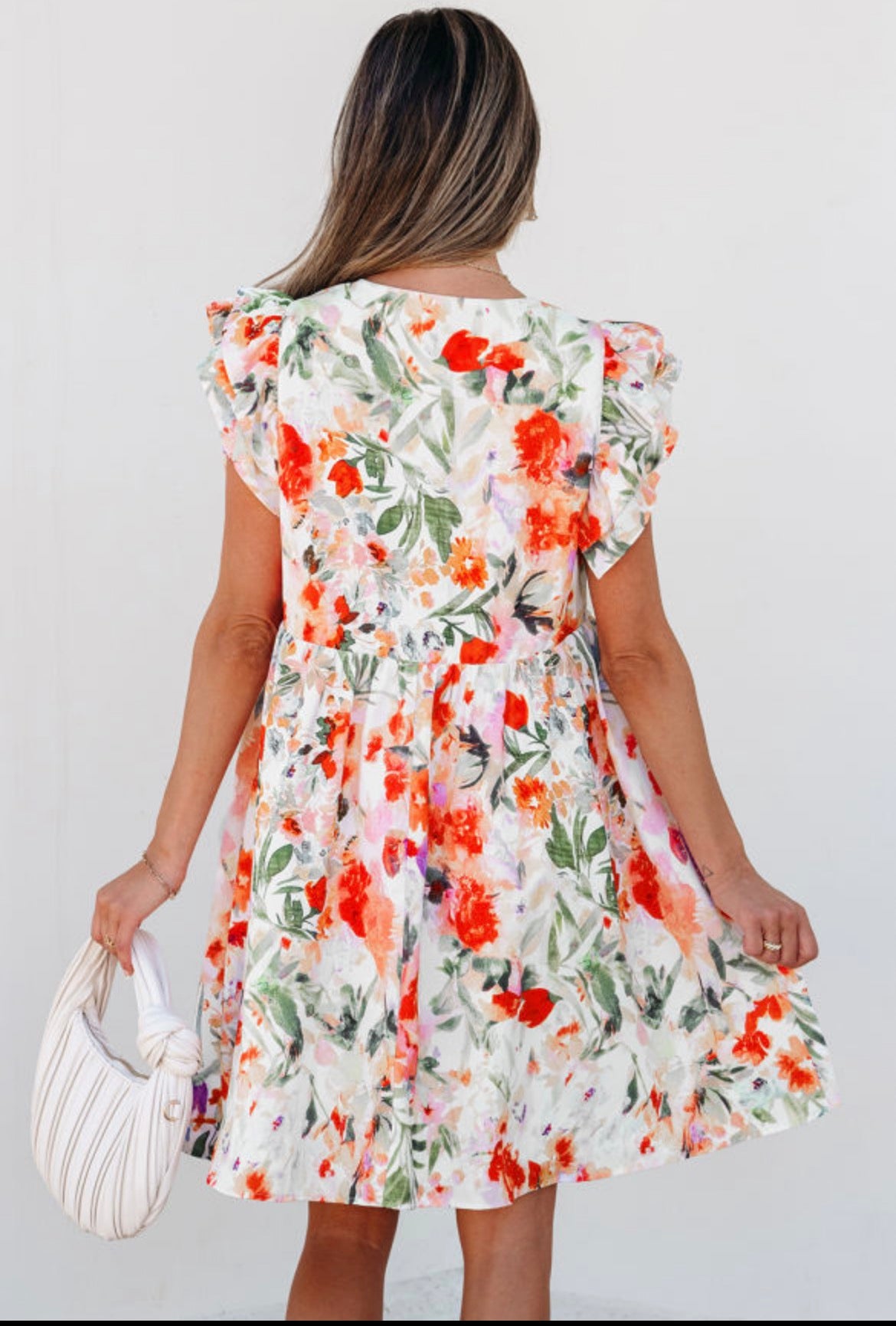 Floral Double Ruffle V Neck Mini Dress