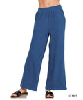 Zenana Navy Blue Wide Leg Terry Cloth Pants