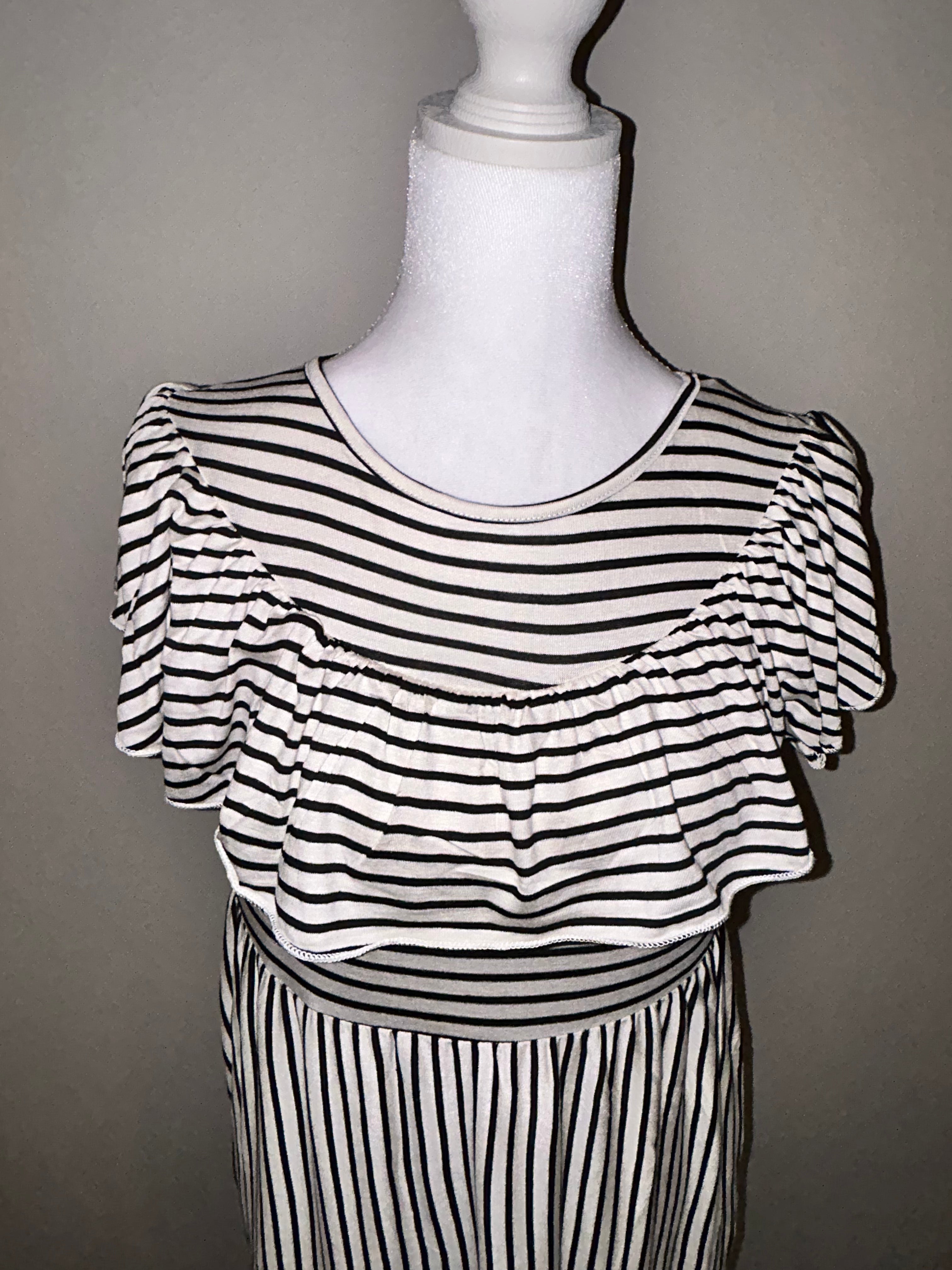 Striped Black & Cream Maxi Dress