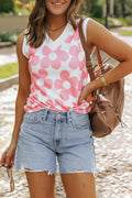 Pink Flower Knitted V Neck Tank Top